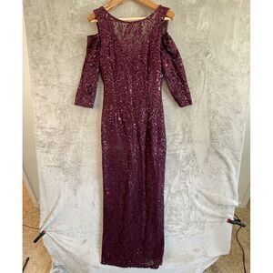 Blu Sage Boat Neck‎ Cold Shoulder Gown Women's 6 Wine Colored Wedding Guest